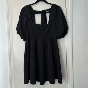 Free People Women's Black Babydoll Violet Mini Dress with Bow Size Small